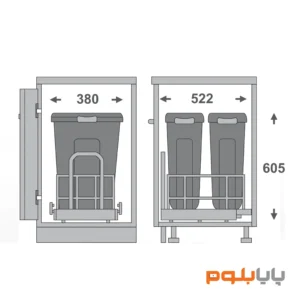 سطل زباله دو مخرنه ریل از کف ملونی کد 9028 سری free style