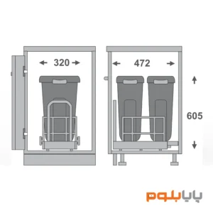 سطل زباله دو مخزنه ریل از کف ملونی کد 9026